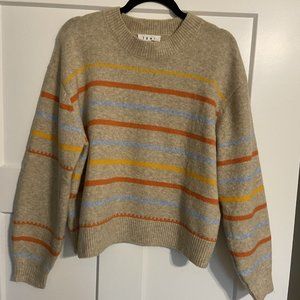 THML Sweater - Size Medium - Tan w/Orange, Yellow, & Blue Stripes